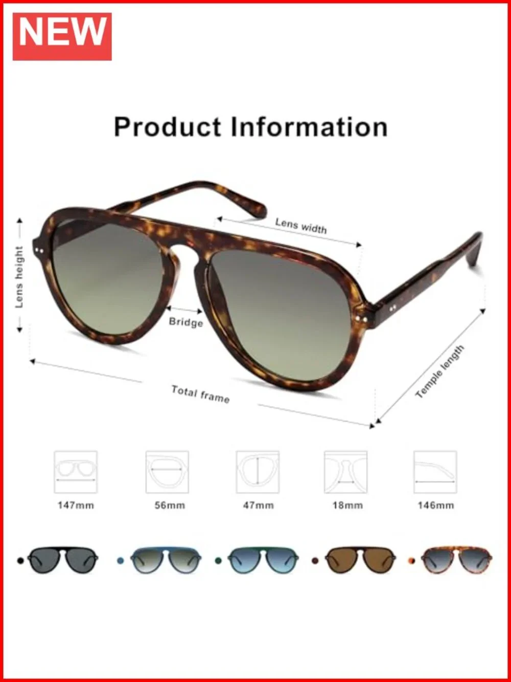 Retro Aviator Sunglasses Plastic Frame UV400 Protection
